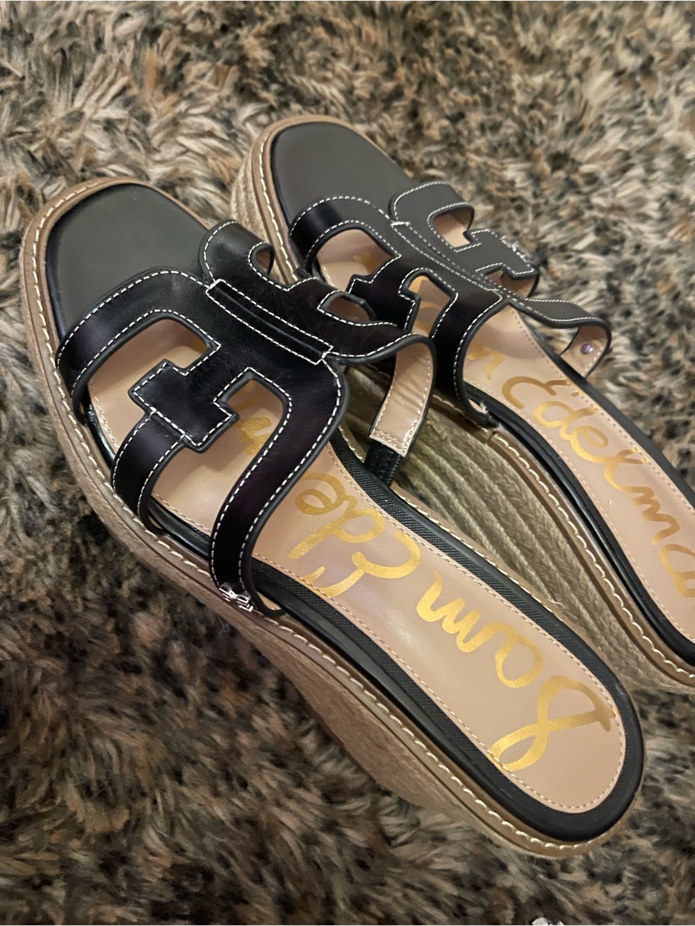 Sam Edelman Black Slide wedge sandals with Contrast Stitching